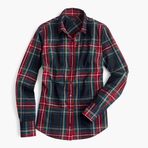J.Crew Women’s Button Down Plaid Collared Shirt - Slim 0, Fitted with Stretch